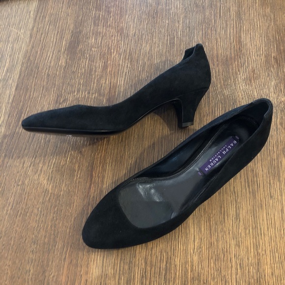 Ralph Lauren Collection Purple Label Womens Black Suede Leather Heels Shoes 7 37